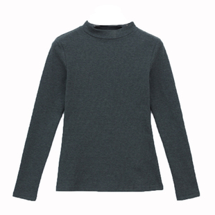 显瘦贴身纯棉灰色中领半高领打底衫女款内搭大码修身长袖春秋T恤