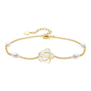 周大生珍珠山茶花手链女生赫本风轻奢高级小众首饰生日礼物送妈妈