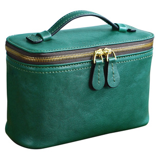 牧石高端手提收纳包旅行洗漱包男高级随身大容量真皮化妆包女便携