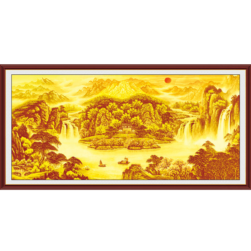 山水画靠山图墙贴画背靠金山壁画