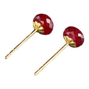 可卿珠宝 红婉  红宝石耳钉女18k基础款红色耳饰礼物设计通勤正品