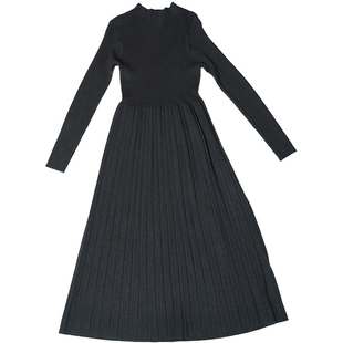 oo&vv25秋冬通勤连衣裙女内搭外穿简约收腰褶皱设计感气质针织裙