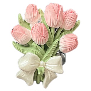 蝴蝶郁金香车载香薰香氛扩香石高级感花朵汽车出风口装饰车内摆件