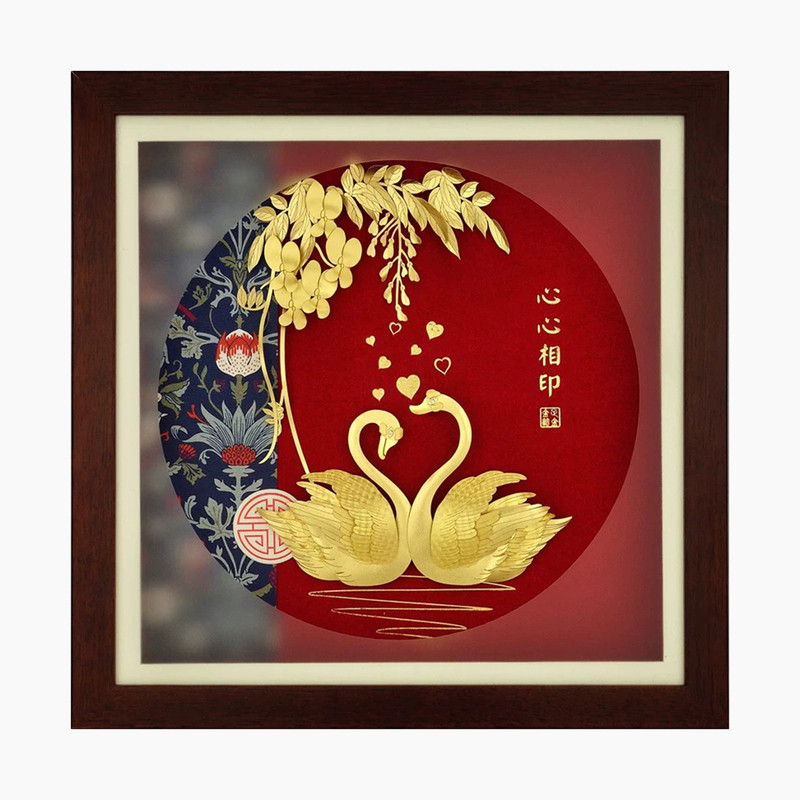 铜礼阁足金天鹅金箔画婚礼摆件