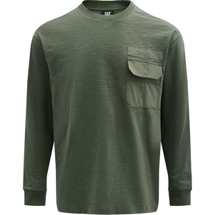 CAT卡特25秋冬新品男士复古工装落肩刺绣全棉口袋长袖T恤商场同款