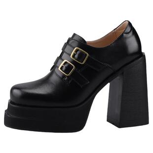 misili 粗跟深口防水台单鞋女士 2026春夏季新款小皮鞋厚底高跟鞋