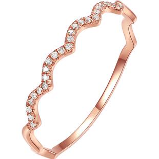 周六福18K金天然钻石戒指女士璀璨波纹排钻戒群镶玫瑰金新年礼物