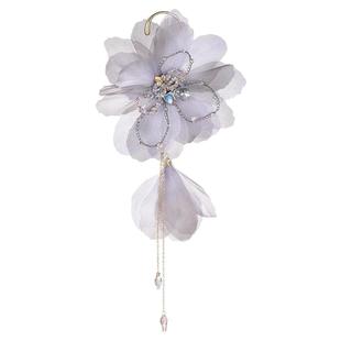 shes茜子奥莱莫奈印象轻奢浪漫薄纱花朵单边流苏耳挂无耳洞耳饰