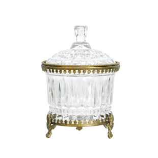 费灵家居欧式复古印度进口奢华黄铜玻璃盖子收纳罐棉签罐小号糖罐