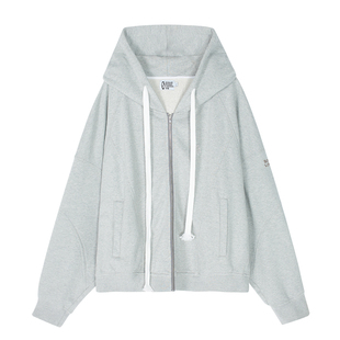 「SLM」明星同款拉链帽衫重磅纯棉灰色宽松大廓型连帽卫衣开衫