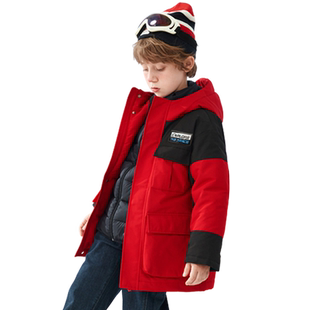巴拉巴拉男童外套中大童羽绒服儿童三合一加厚红色上衣冬装童装潮