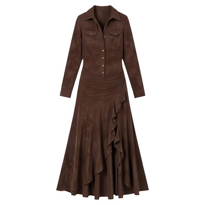 女士立领修身收腰长袖连衣裙