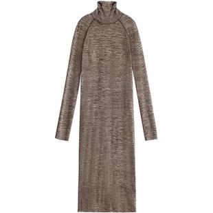 COCOBELLA段染花纱针织连衣裙毛衣裙女秋撞色明线高领长裙FR3002