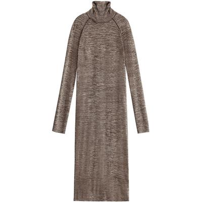 COCOBELLA段染花纱针织连衣裙毛衣裙女秋撞色明线高领长裙FR3002