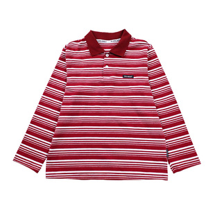 女童miu系polo衫复古条纹t恤2025秋季款儿童学院风衬衣长袖上衣