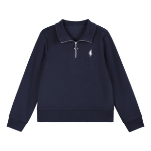 白色正肩女士卫衣2026新款春秋高端女装宽松无帽套头半拉链上衣薄