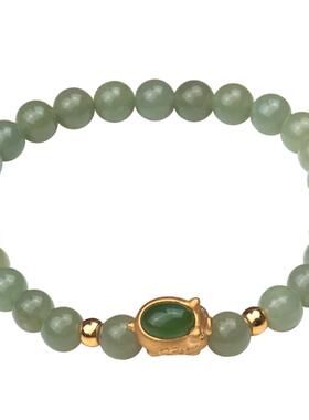 路路通金镶玉足金猪手串高级感