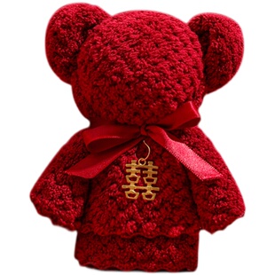 酒红色结婚毛巾婚宴宾客回礼实用伴娘伴手礼喜铺礼盒内搭小熊毛巾