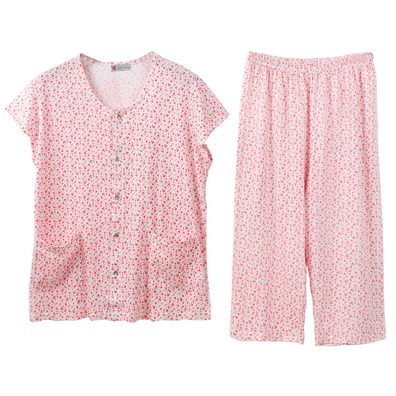 中老年女大码全棉宽松家居服套装