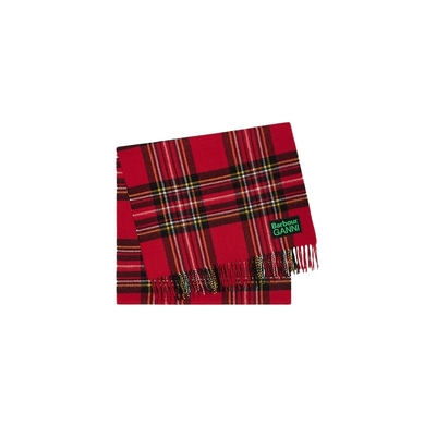 GANNI x Barbour联名经典红色格纹柔软羊毛流苏披肩围巾 A7121403