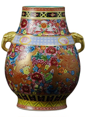 珐琅彩花瓶陶瓷福桶尊本金手绘