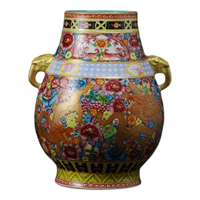 珐琅彩花瓶陶瓷福桶尊本金手绘