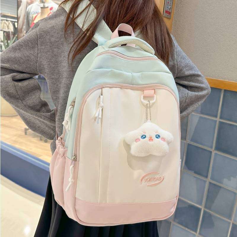 小清新高颜值双肩背包女生2025新款百搭大容量撞色初高中学生书包