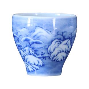 手绘釉下青花雪景主人杯陶瓷茶杯个人专用茶碗品茗杯单杯功夫茶具