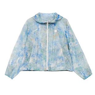 [专柜同款]Yifini/易菲时尚印花通勤连帽外套女宽松百搭上衣25夏