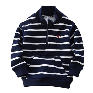 男童棉一体加奥粒绒半拉链卫衣冬款2025中大儿童装厚开领打底衫潮