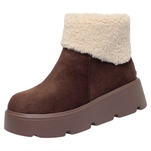 小鞋匠2025新款加绒保暖毛毛短靴时尚冬季厚底增高软皮不磨脚舒适