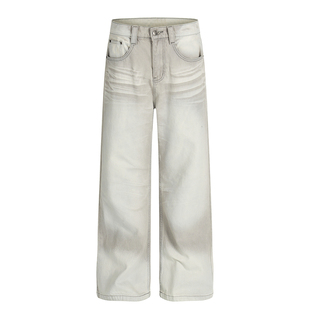 COCKTAIL美式复古水洗做旧脏灰色直筒牛仔裤潮流百搭休闲裤男