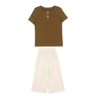 女童宝宝夏季薄款短袖t恤上衣阔腿长裤子套装儿童森系2025新款潮