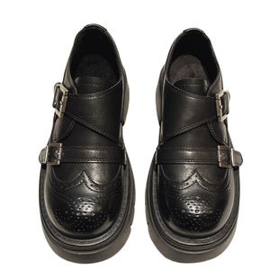 老钱风~厚底增高布洛克雕花乐福鞋女真皮加绒小皮鞋ins风深口女鞋