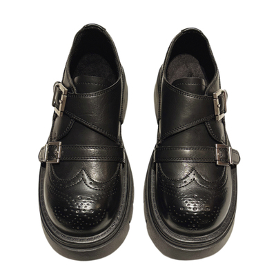 老钱风厚底增高布洛克雕花乐福鞋