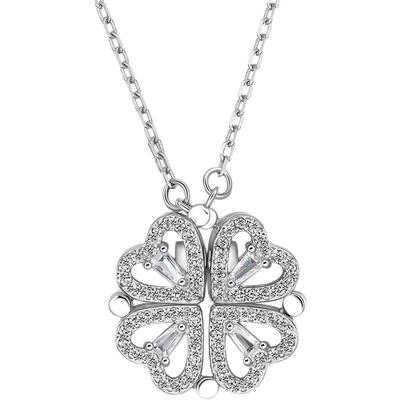 周六福爱心四叶草项链一款两戴可展开S925银吊坠送女友圣诞礼物