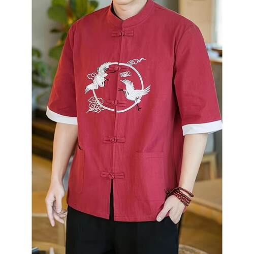 U 98240 Chinese Style Short Sleeve Shirt 中式盘扣衬衫 跨境代