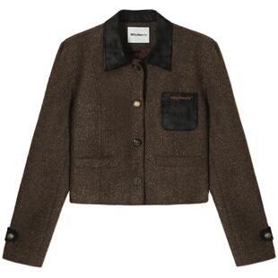 WhyBerry 23AW“模范优等生”时髦短外套撞色口袋夹克短款带垫肩