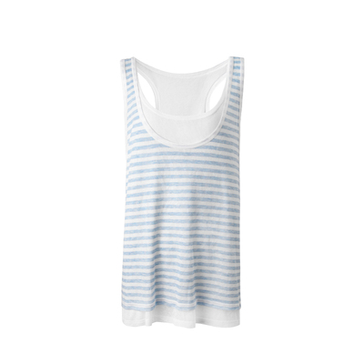ourhour蓝白条纹假两件U领背心