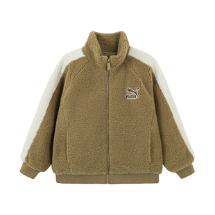 PUMA彪马童装新款儿童针织便服中长外套柔软亲肤保暖舒适拉链绒衫