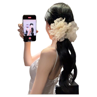 2026新款氛围感雪纺花朵抓夹大号超仙盘发夹鲨鱼夹后脑勺发饰头饰