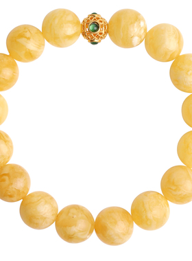 心斋堂妖纹白花蜜蜡18K金手串