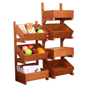 实木置物架落地多层厨房果蔬篮客厅陈列架子零食收纳架展示架书架