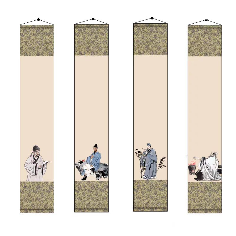微喷空白画轴书法毛笔字四条屏挂轴书画纸轴梅兰竹菊竖挂绘画装裱