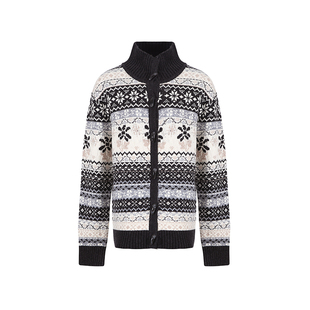 范洛Fano 北欧小花牛角扣设计撞色拼接重工费尔岛毛衣开衫女2025