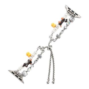 iserisewatch适用苹果手表表带iWatchs11代金属链式applewatch10透气女款s8夏天SE腊肠狗可爱41mm45珍珠Ultra