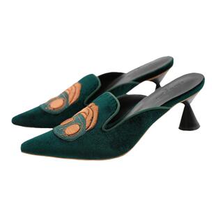 YesMyLord丝绒尖头穆勒鞋时尚气质外穿中跟女鞋拖鞋百搭复古原创