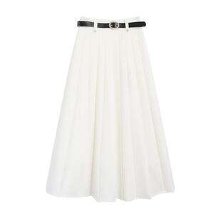 紫涵学院风中长款百褶裙女士夏季新款简约灰色高腰显瘦a字半身裙