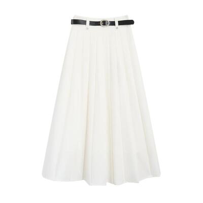 紫涵学院风中长款百褶裙女士夏季新款简约灰色高腰显瘦a字半身裙