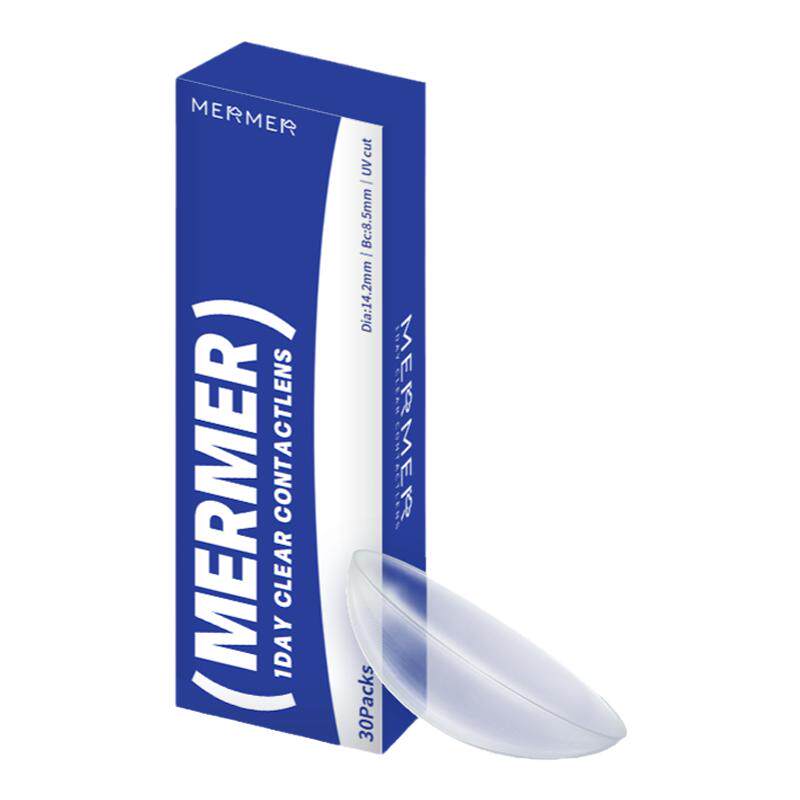 [30片]mermer进口透明隐形眼镜近视日抛大小直径春夏季防紫外线